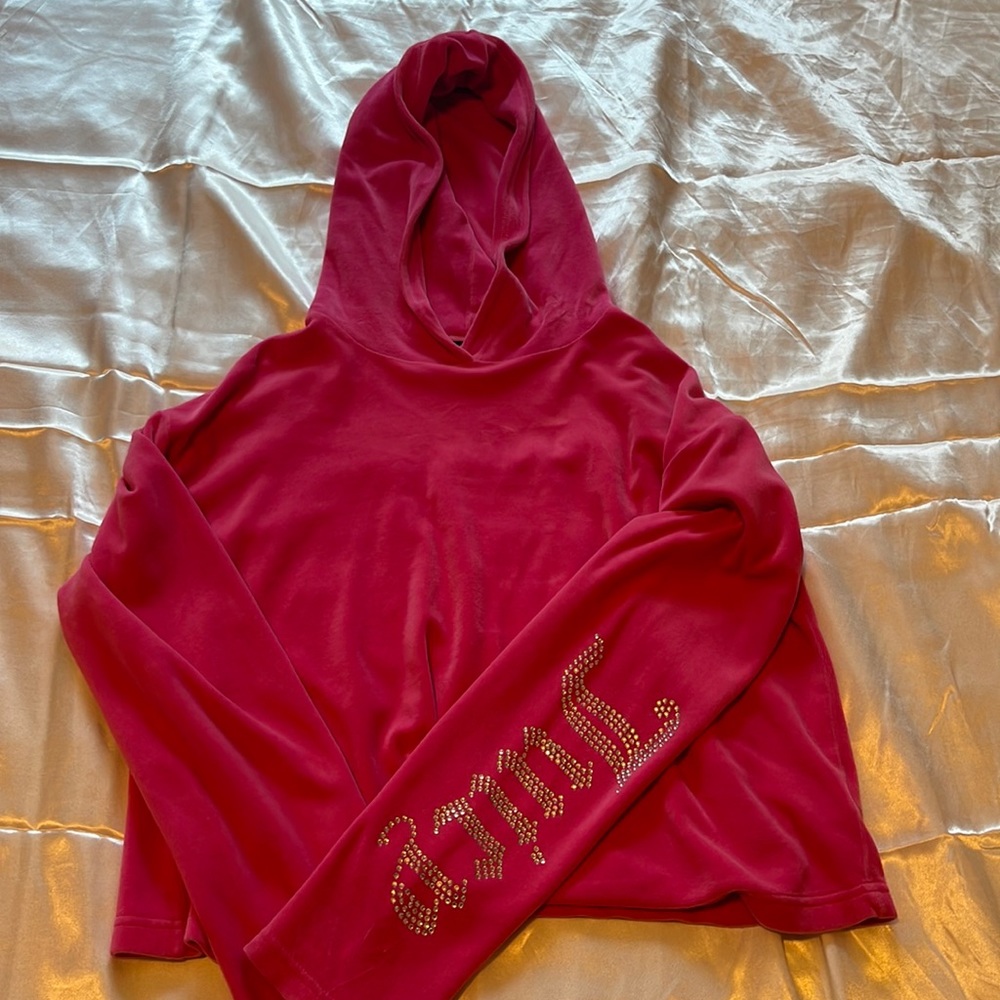 Pink velour juicy couture pull over hoodie